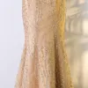 Elegant Gold Formal Dresses 2017 Trumpet / Mermaid Glitter Off-The-Shoulder Floor-Length / Long Evening Dresses