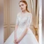 Elegant Champagne Wedding Dresses 2018 Ball Gown Lace Flower Pearl Scoop Neck Backless 1/2 Sleeves Cathedral Train Wedding