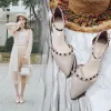 Chic / Beautiful Outdoor / Garden Wedding Shoes 2017 Leather Metal Low Heel Pointed Toe Sandals