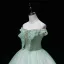 Elegant Sage Green Sequins Prom Dresses 2022 Ball Gown Off-The-Shoulder Sleeveless Rhinestone Butterfly Beading Backless Pearl Floor-Length / Long Formal Dresses