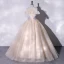 Elegant Champagne Prom Dresses 2022 Ball Gown Off-The-Shoulder Pearl Lace Flower Short Sleeve Floor-Length / Long Formal Dresses