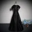 Chic / Beautiful Black Rhinestone Satin Prom Dresses 2023 A-Line / Princess V-Neck Short Sleeve Floor-Length / Long Prom Formal Dresses