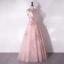 Lovely Blushing Pink Bow Beading Prom Dresses 2024 A-Line / Princess Strapless Sleeveless Backless Floor-Length / Long Prom Formal Dresses