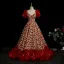 Fancy Burgundy Rhinestone Floral Prom Dresses 2025 Ball Gown Square Neckline Satin Short Sleeve Backless Floor-Length / Long Formal Dresses