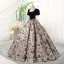 Elegant Black Printing Prom Dresses 2023 Ball Gown Square Neckline Rhinestone Short Sleeve Backless Floor-Length / Long Prom Formal Dresses