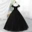 Élégant Noire Paillettes Robe De Bal 2023 Robe Boule Encolure Carrée Manches Courtes Dos Nu Longue Promo Robe De Ceremonie