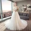 Modern / Fashion Champagne Wedding Dresses 2018 A-Line / Princess Lace Flower Star Spaghetti Straps Backless Sleeveless Cathedral Train Wedding