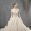 Luxe Champagne Robe De Mariée 2018 Robe Boule En Dentelle Fleur De l'épaule Dos Nu Sans Manches Royal Train Mariage
