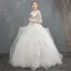 Elegant Ivory Wedding Dresses 2018 Ball Gown Cascading Ruffles Lace Flower Scoop Neck 1/2 Sleeves Floor-Length / Long Wedding