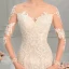 Sexy Champagne Wedding Dresses 2018 Trumpet / Mermaid Lace Flower Pearl Scoop Neck Long Sleeve Chapel Train Wedding
