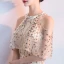 Sexy Champagne Evening Dresses  2018 A-Line / Princess Glitter Sequins Scoop Neck Strapless Sleeveless Floor-Length / Long Formal Dresses