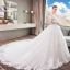 Chic / Belle Blanche Robe De Mariée 2018 Robe Boule En Dentelle Appliques De l'épaule Dos Nu Sans Manches Chapel Train Mariage