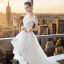 Moderne / Mode Haute Basse Blanche Robe De Mariée 2018 Princesse Appliques En Dentelle De l'épaule Dos Nu Sans Manches Tribunal Train Mariage