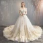 Luxury / Gorgeous Champagne Wedding Dresses 2018 A-Line / Princess Lace Beading Crystal Sequins Off-The-Shoulder Backless Sleeveless Royal Train Wedding