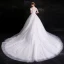 Chic / Beautiful White Wedding Dresses 2018 Ball Gown Lace Flower Rhinestone Organza Off-The-Shoulder Backless Sleeveless Cathedral Train Wedding
