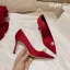 Chinese style Red Pearl Wedding Shoes 2021 Leather 9 cm Stiletto Heels Pointed Toe Wedding Pumps High Heels