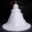 Elegante Weiß Brautkleider 2018 Ballkleid Applikationen Mit Spitze Fallende Rüsche Rundhalsausschnitt Rückenfreies 3/4 Ärmel Kapelle-Schleppe Hochzeit