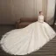 Moderne / Mode Champagne Robe De Mariée 2018 Robe Boule Appliques En Dentelle Paillettes Encolure Dégagée Dos Nu 3/4 Manches Cathedral Train Mariage