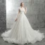 Modern / Fashion White Wedding Dresses 2018 A-Line / Princess Bow Beading Crystal Pearl Sequins Scoop Neck Backless Cap Sleeves Cathedral Train Wedding