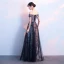 Chic / Beautiful Black Evening Dresses  2018 A-Line / Princess Appliques Lace Flower Crystal Sequins Off-The-Shoulder Sleeveless Backless Floor-Length / Long Formal Dresses