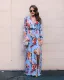 Bohemia Black Casual Maxi Dresses 2018 A-Line / Princess Split Front Printing Sash V-Neck Long Sleeve Floor-Length / Long Womens Clothing