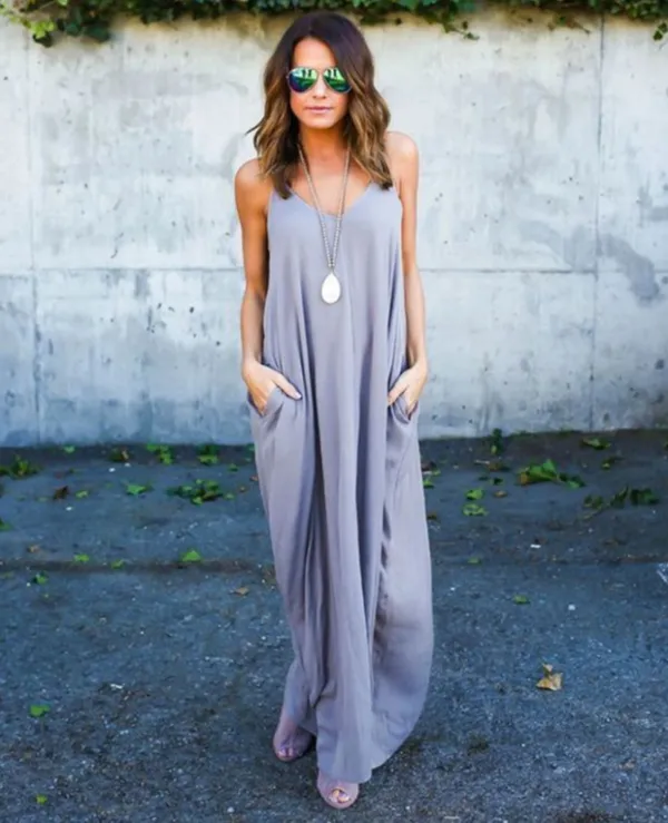 knee length dresses for ladies Women's Bohemian Beach Long Dress Spring Summer Casual V-Neck