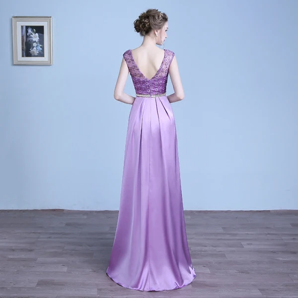 Chic / Belle Lilas Robe De Soirée 2018 Princesse En Dentelle Fleur Ceinture Encolure Dégagée Dos Nu Sans Manches Longue Robe De Ceremonie