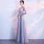 Elegant Grey Evening Dresses  2018 A-Line / Princess Glitter Tulle Spaghetti Straps Backless Sleeveless Floor-Length / Long Formal Dresses