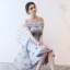 Modern / Fashion Grey Cocktail Dresses 2018 A-Line / Princess Asymmetrical Appliques Lace Bow Off-The-Shoulder Backless Short Sleeve Formal Dresses