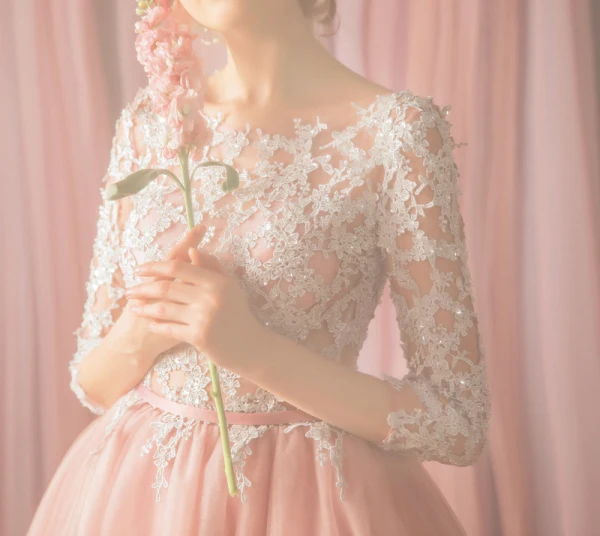 Modern / Fashion Blushing Pink Honeymoon Graduation Dresses 2018 A-Line / Princess Lace Flower Bow Beading Scoop Neck 3/4 Sleeve Knee-Length Formal Dresses