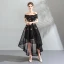 Modern / Fashion Black Cocktail Dresses 2018 A-Line / Princess Asymmetrical Lace Appliques Off-The-Shoulder Backless Short Sleeve Formal Dresses