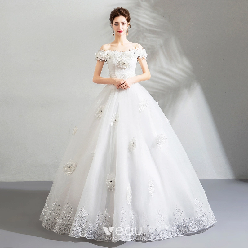 Amazing / Unique White Wedding Dresses 2018 Ball Gown Lace Appliques ...