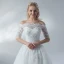 Affordable White Wedding Dresses 2018 A-Line / Princess Lace Flower Off-The-Shoulder Backless 1/2 Sleeves Floor-Length / Long Wedding