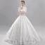 Affordable White Wedding Dresses 2018 Ball Gown Lace Flower High Neck Backless Short Sleeve Cathedral Train Wedding