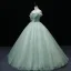 Elegant Sage Green Sequins Prom Dresses 2022 Ball Gown Off-The-Shoulder Sleeveless Rhinestone Butterfly Beading Backless Pearl Floor-Length / Long Formal Dresses