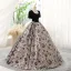 Elegant Black Printing Prom Dresses 2023 Ball Gown Square Neckline Rhinestone Short Sleeve Backless Floor-Length / Long Prom Formal Dresses