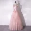 Lovely Blushing Pink Bow Beading Prom Dresses 2024 A-Line / Princess Strapless Sleeveless Backless Floor-Length / Long Prom Formal Dresses