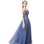 Chic / Beautiful Ocean Blue Evening Dresses  2019 A-Line / Princess Strapless Sleeveless Sequins Backless Floor-Length / Long Formal Dresses