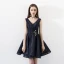 Modern / Fashion Navy Blue Party Dresses 2018 A-Line / Princess Lace V-Neck Backless Short Sleeve Short Formal Dresses