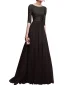 Modest / Simple Navy Blue Maxi Dresses 2018 A-Line / Princess Lace Sash Scoop Neck 1/2 Sleeves Floor-Length / Long Womens Clothing