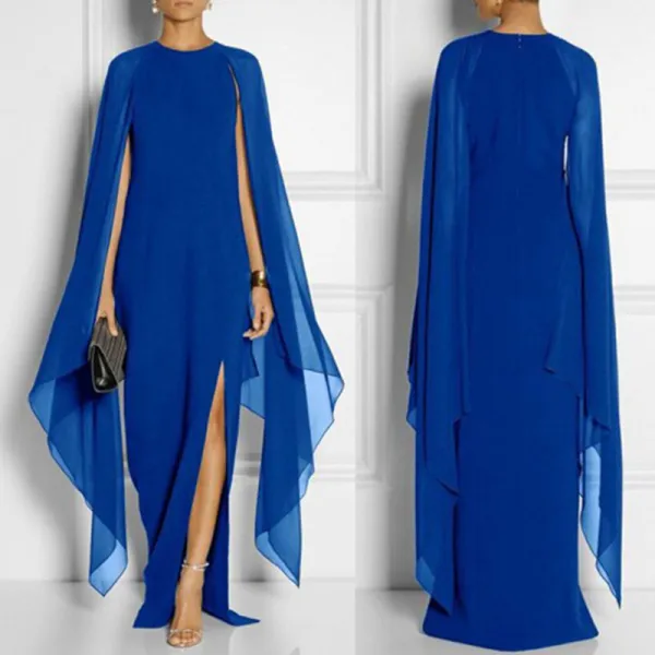 Chic / Beautiful Purple Maxi Dresses With Shawl 2018 Trumpet / Mermaid Split Front Scoop Neck Short Sleeve Floor-Length / Long Womens Clothing