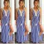 Bohemia Ocean Blue Casual Maxi Dresses 2018 A-Line / Princess Striped Split Front V-Neck Sleeveless Ankle Length Womens Clothing