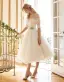 Chic / Beautiful White Dating Formal Dresses 2018 A-Line / Princess Summer Lace Flower Off-The-Shoulder Short Sleeve Tea-length