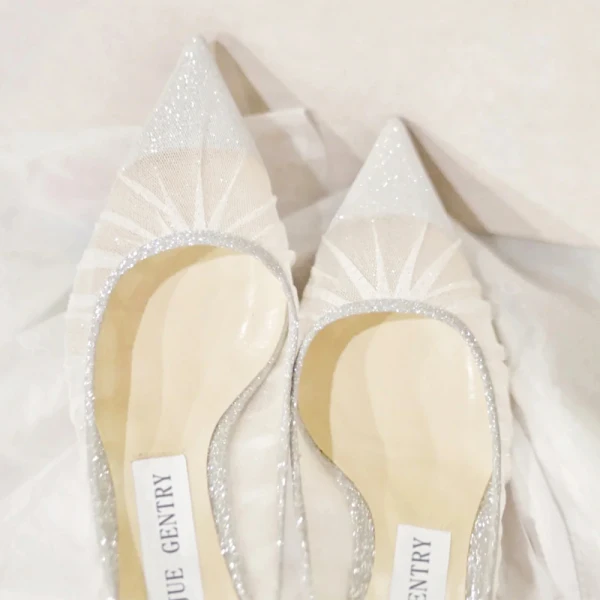 Charmant Ivory / Creme Spitze Brautschuhe 2021 Pailletten 8 cm Stilettos Spitzschuh Hochzeit Pumps Hochhackige
