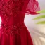 Chic / Beautiful Red Chinese style Evening Dresses  2017 A-Line / Princess High Neck Short Sleeve Crossed Straps Appliques Beading Flower Floor-Length / Long Evening Party