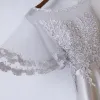 Modern / Fashion Silver Prom Dresses 2017 A-Line / Princess Scoop Neck 1/2 Sleeves Zipper Up Appliques Flower Tea-length