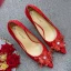 Chinese style Red Lace Flower Wedding Shoes 2021 Leather Rhinestone 9 cm Stiletto Heels Pointed Toe Wedding Pumps High Heels