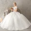 Elegant Hvit Brudekjoler 2018 Ballkjole Blonder Blomst Perle Av Skulderen Ryggløse Korte Ermer Lange Bryllup