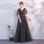 Modern / Fashion Black Evening Dresses  2018 A-Line / Princess Sash V-Neck Backless Short Sleeve Floor-Length / Long Formal Dresses