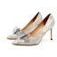 Charming Silver Lace Butterfly Wedding Shoes 2021 Leather Rhinestone 9 cm Stiletto Heels Pointed Toe Wedding Pumps High Heels
